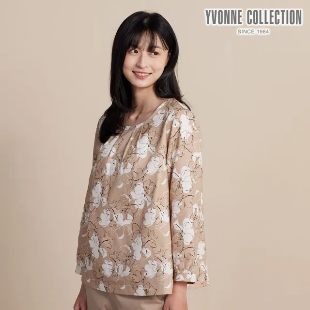 【YVONNE 以旺傢飾】雙層棉印花長袖上衣-大地棕