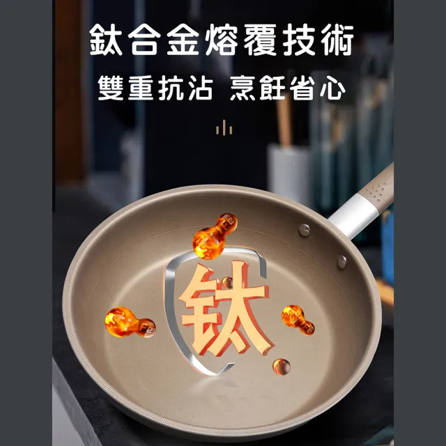 無塗層不沾黏鈦鍋/鈦合金平底鍋/單柄帶蓋平底鍋(28cm)