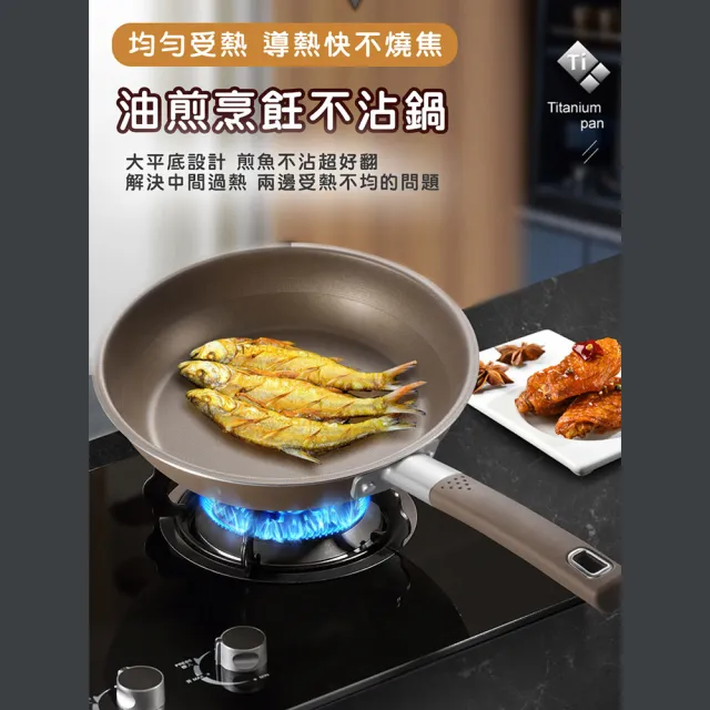 無塗層不沾黏鈦鍋/鈦合金平底鍋/單柄帶蓋平底鍋(28cm)