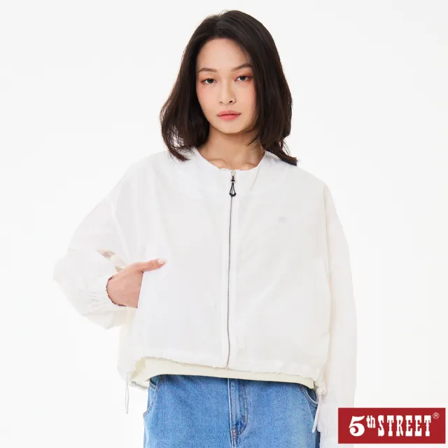 【5th STREET】雙11 女裝 無領 後綁帶 防曬外套 輕量 米白(510656)