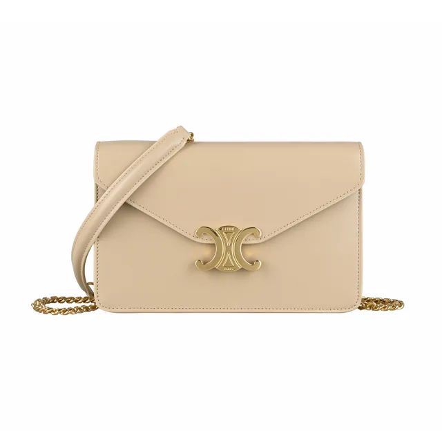 【CELINE】CELINE 凱旋門LOGO MARGO系列亮面小牛皮鏈帶斜背/肩背包(膚色)