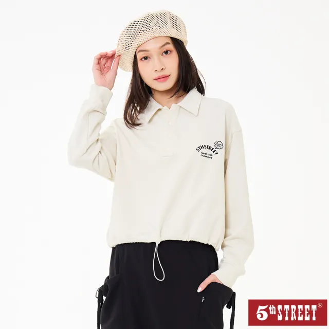 【5th STREET】女裝 長袖 POLO領 寬版 米色(560982)