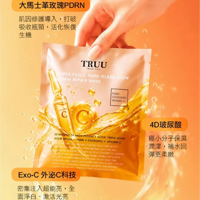 【TRUU 童】超能亮PDRN外泌C 30分鐘面膜4入組(極光透亮 保濕修護 賦活亮白)