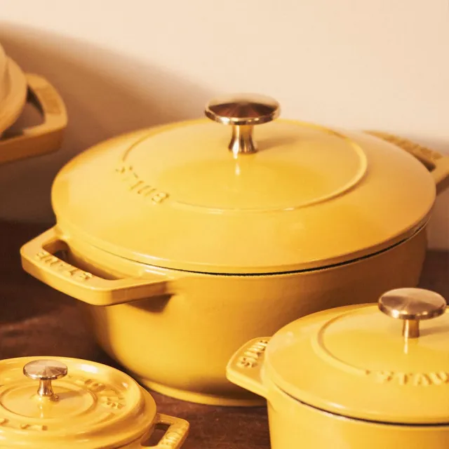 【STAUB】迴力釘點琺瑯鑄鐵鍋和食鍋18cm-檸檬黃/粉紅奶酪2色任選(德國雙人牌集團官方直營)