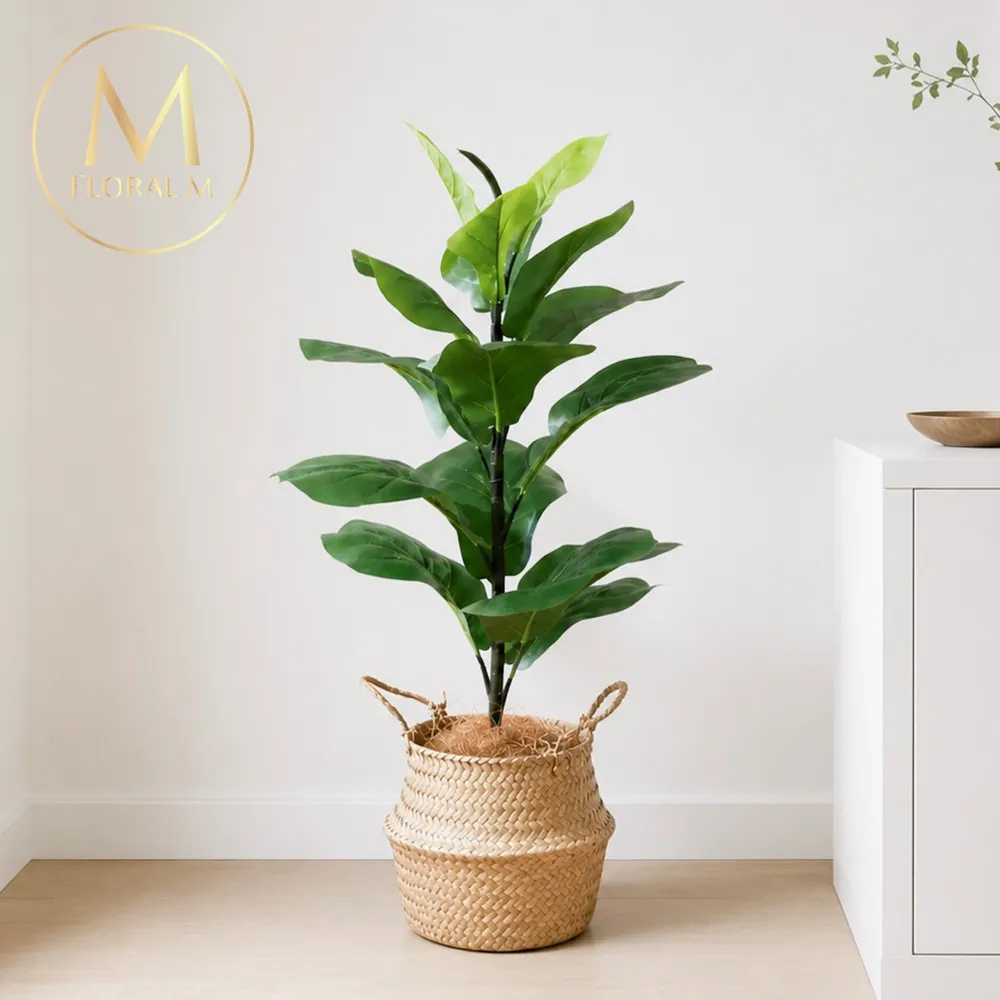 【Floral M】居家首選琴葉榕55cm仿真植栽(贈編織籃)(人造植栽/仿真樹/室內佈置/居家裝飾/桌上型植栽)