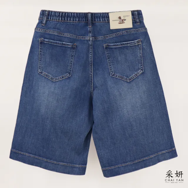 【CHAI YAN 采妍】復古水洗後皮標牛仔五分褲(春夏女裝/中大尺碼/牛仔褲/休閒褲/寬褲/短褲)