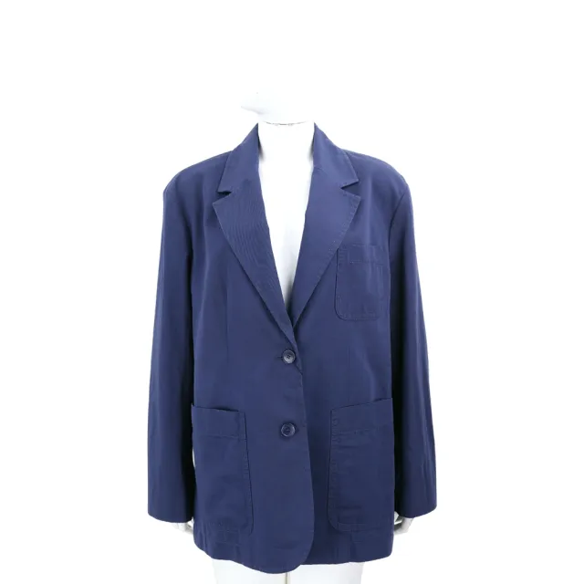 【MaxMara】WEEKEND WELLS 西裝外套 海軍藍翻領雙釦棉麻混紡 外套(義大利精品時裝品牌)