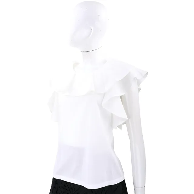 【MaxMara】WEEKEND ONDE 荷葉剪裁設計白色絲滑感上衣(T恤 義大利精品時裝品牌)