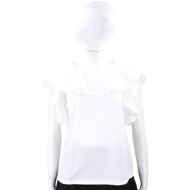 【MaxMara】WEEKEND ONDE 荷葉剪裁設計白色絲滑感上衣(T恤 義大利精品時裝品牌)