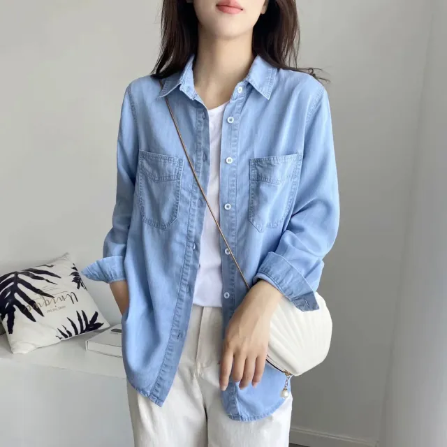 【MU YI YANG 慕衣洋】夏季休閒牛仔翻領上衣