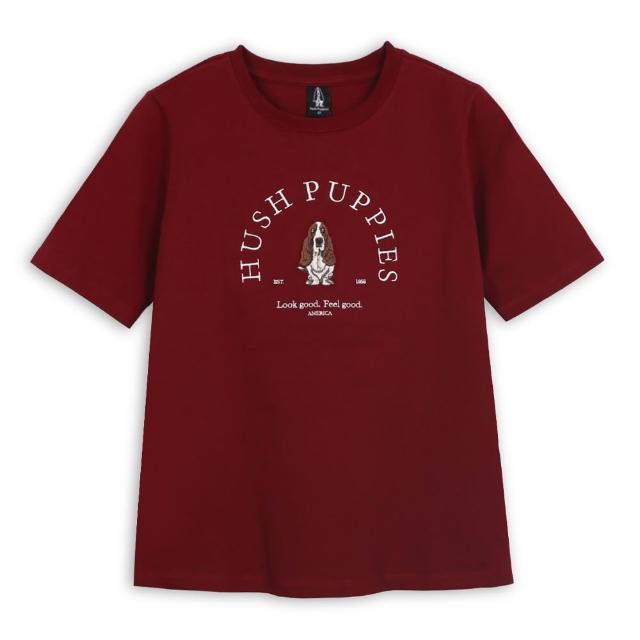 【Hush Puppies】女裝 T恤 經典刺繡狗T恤 (暗紅 / 64211903)