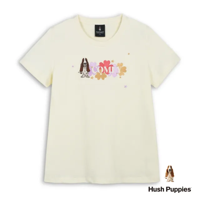 【Hush Puppies】女裝 T恤 造型花朵文字刺繡狗T恤 (米白 / 64211109)