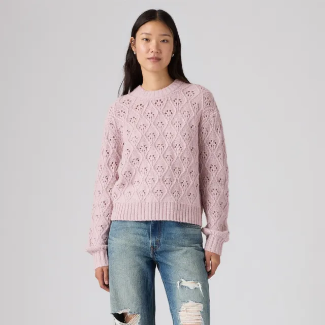 【LEVIS】Zoe 鏤空圓領針織毛衣 / 羊毛混紡 女生上衣 熱賣單品 007V8-0001