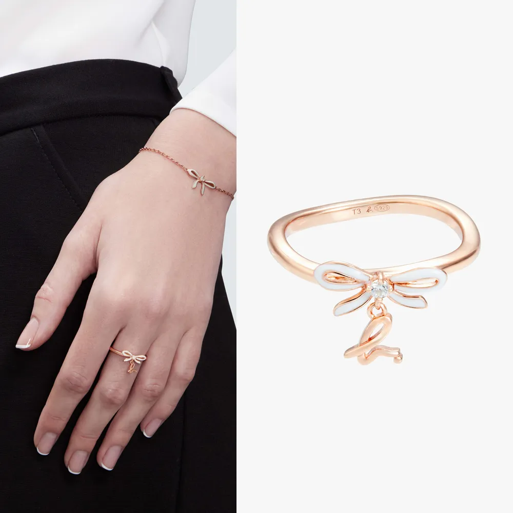 【agnes b.】bijoux 女款 925純銀 蝴蝶結 b.logo 戒指 玫瑰金