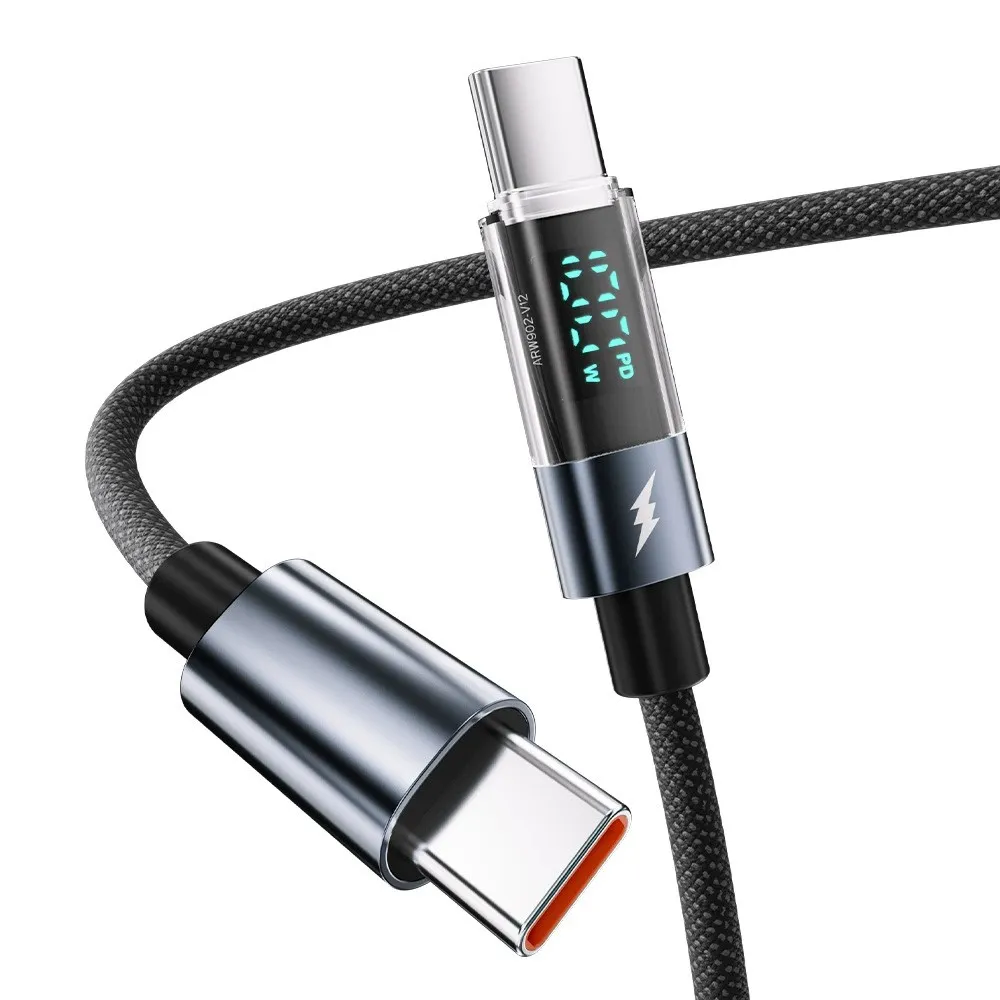 【Golf】急速 PD 100W USB-C to USB-C LED數顯充電編織傳輸線 1.2m(數位顯示功率)