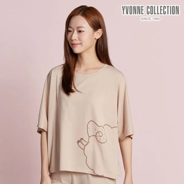 【YVONNE 以旺傢飾】黑鼻羊網印連袖上衣-木屋棕