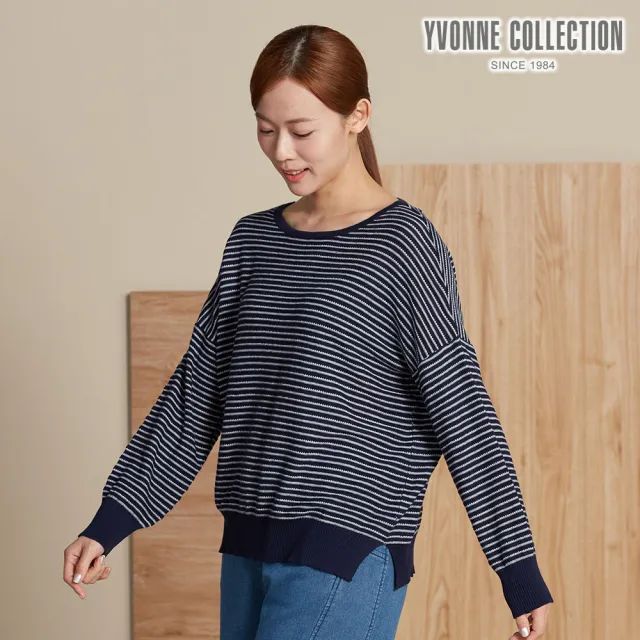 【YVONNE 以旺傢飾】條紋長袖針織衫-丈青