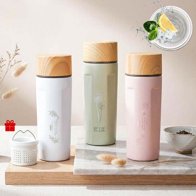 【IKUK 艾可】真陶瓷保溫杯-真瓷濾茶器茗茶保溫保冰杯500ml(陶瓷內蓋/陶瓷咖啡杯/保溫瓶/咖啡保溫杯)