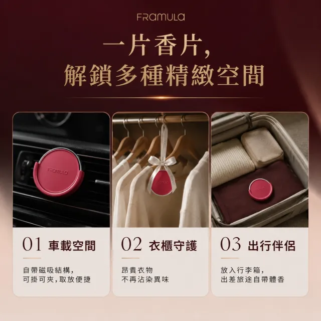【FRAMULA】固體香氛/香氛片 磁吸吊掛多用途(室內香氛/車用香氛/衣櫥香氛/隨身香氛/木質調)