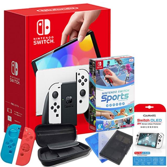 【Nintendo 任天堂】Switch OLED主機+Sports運動(包包+貼+果凍套+卡匣)