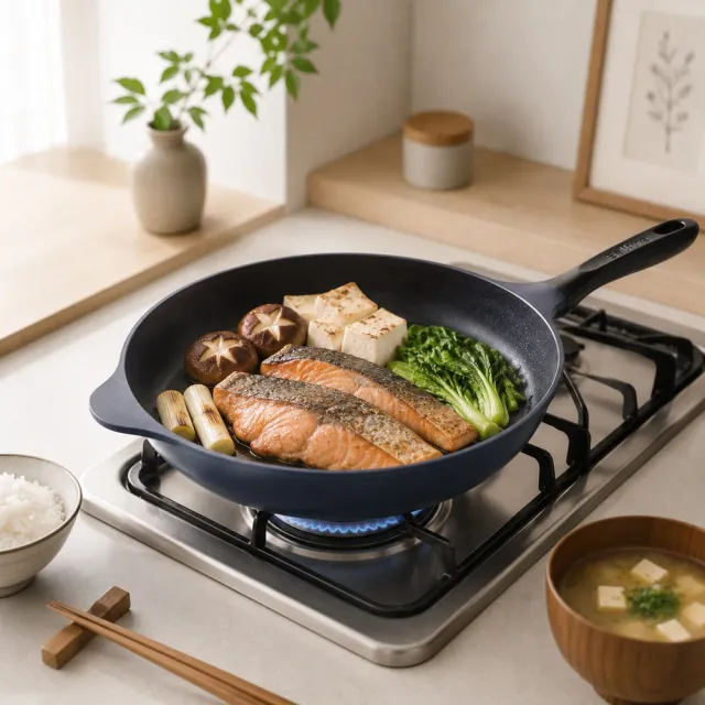 【Arnest】Bellfina鑽石深型不沾平底鍋-28cm(純黑把手/瓦斯爐適用)
