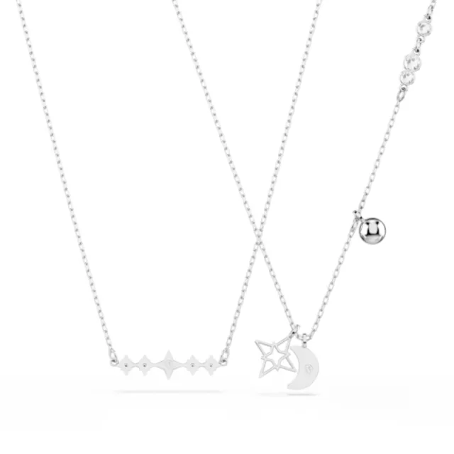 【SWAROVSKI 施華洛世奇】官方直營 Symbolica 月亮星星項鏈 圓形切割 藍色 鍍白金色 | 5754380