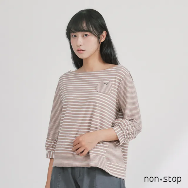 【non-stop】條紋拼接剪裁七分袖T恤-2色