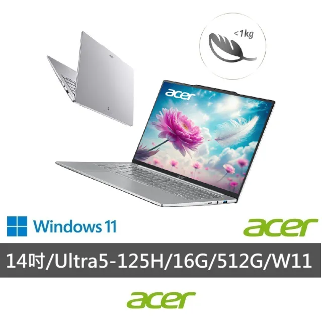 【Acer 宏碁】14吋CU5極致輕薄AI筆電-浮光銀(Swift Air/SFA14-71M-55BF/Ultra 5-125H/16G/512G/W11)