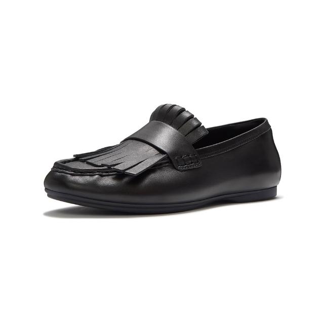 【FitFlop】DELICATO 皮革流蘇樂福鞋-女(黑色)