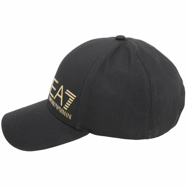 【EMPORIO ARMANI】EA7 男女共用 老鷹字母徽標貼印帆布棒球帽(金字/黑)