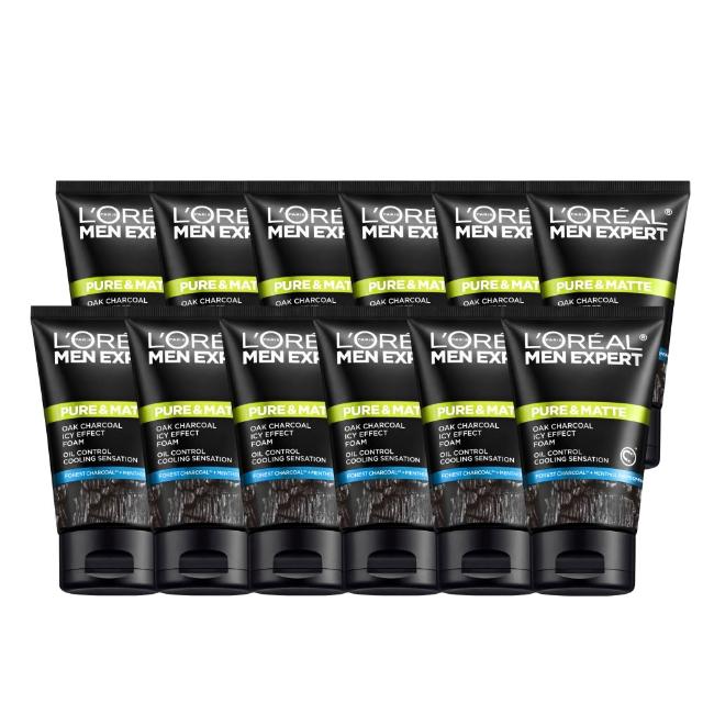 【L’OREAL Paris 巴黎萊雅】炭黑酷涼男仕洗面乳100ml_箱購12入