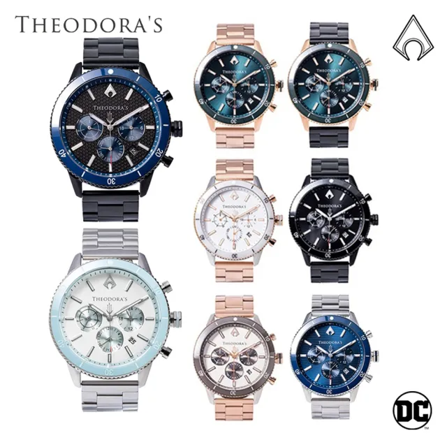 【THEODORA’S 希奧朵拉】大錶面|水行俠夜光潛水手錶(潛水錶 10ATM 真三眼計時 日期顯示 陶瓷圈 石英錶)