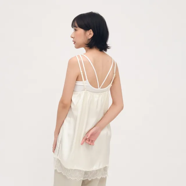 【plain-me】SAAKO 背心 疊穿 女上衣 拼接 蕾絲 光澤 緞面蕾絲拼接背心_SAA0133-262