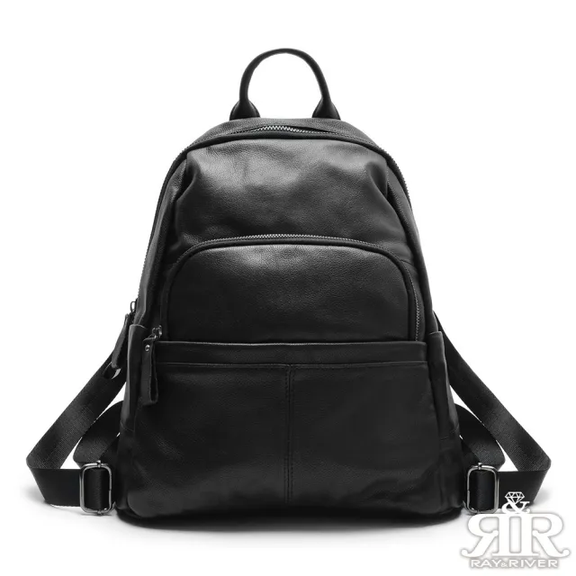 【2R 手工真皮】雙11 軟嫩牛皮Pocket捏皺口袋後背包 夜黑