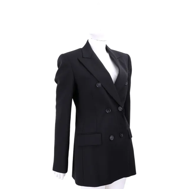 【MaxMara】SPORTMAX ADAMO 大衣 雙排釦翻領黑色純羊毛修身西裝外套(義大利精品時裝)