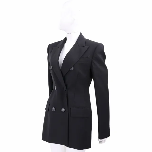 【MaxMara】SPORTMAX ADAMO 大衣 雙排釦翻領黑色純羊毛修身西裝外套(義大利精品時裝)
