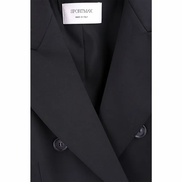 【MaxMara】SPORTMAX ADAMO 大衣 雙排釦翻領黑色純羊毛修身西裝外套(義大利精品時裝)
