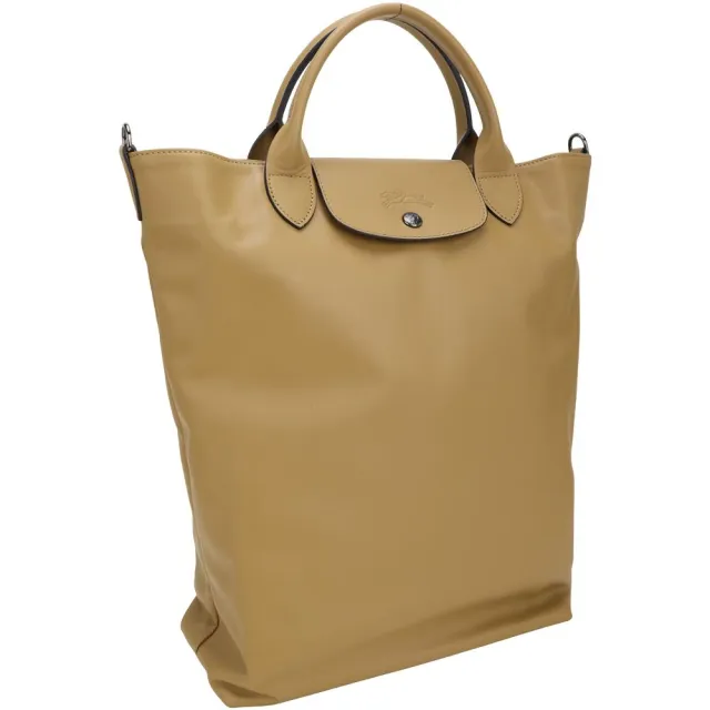 【LONGCHAMP】Le Pliage Xtra M 牛皮短提把手提直立托特包(煙草色 通勤包 電腦包)