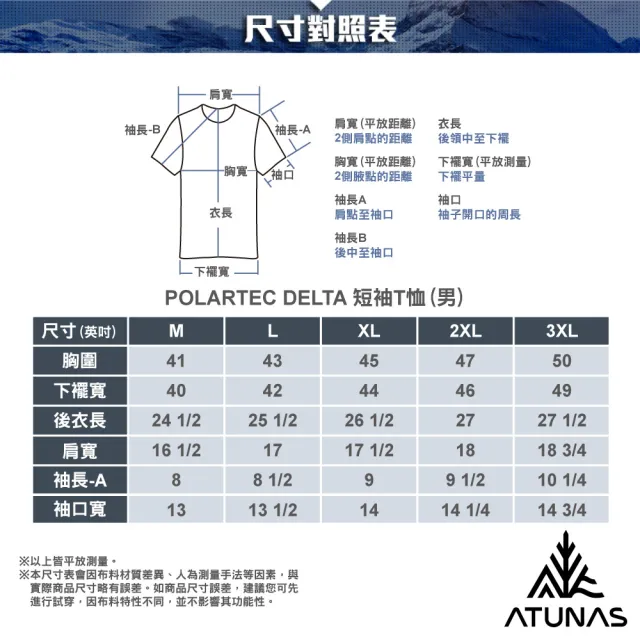 【ATUNAS 歐都納】男款POLARTEC DELTA涼感短袖T恤(A1TS2502M藏青/吸濕排汗/抗UV防曬/透氣快乾/戶外登山)