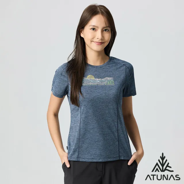 【ATUNAS 歐都納】女/再生循環回收/酷涼節能抑菌短袖T恤(A1TS2511WC麻花靛藍/抗臭/吸濕排汗/環保衣/涼感)
