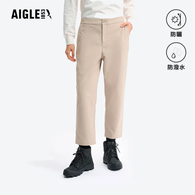 【AIGLE】女 抗UV防潑七分褲｜AG-5P275A186 杏色(女褲 防曬 抗UV 防潑水褲 機能褲 休閒褲 七分褲)