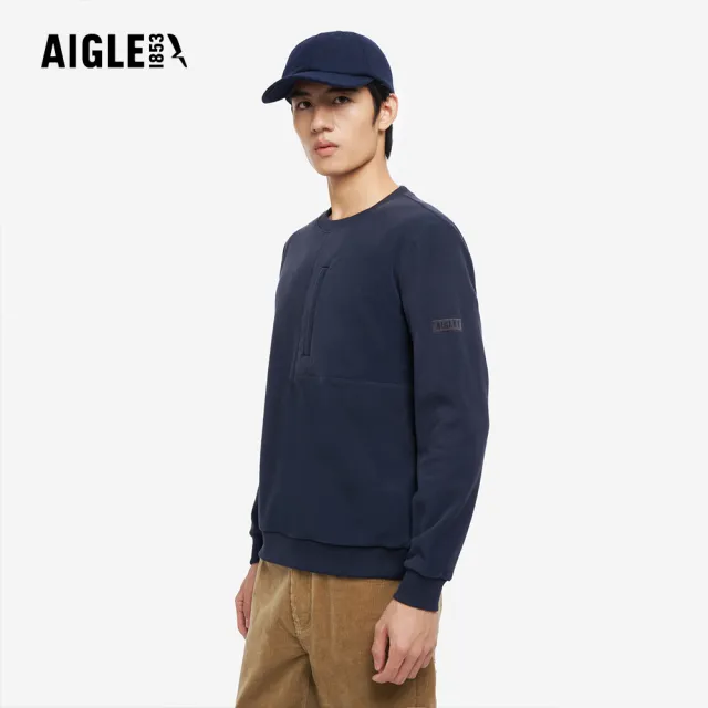 【AIGLE】男 刷毛保暖T恤｜AG-5A135A057 深藍(男長袖上衣 男T恤 保暖上衣 刷毛衣)