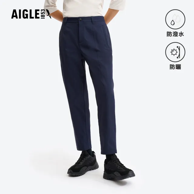 【AIGLE】女 抗UV防潑九分褲｜AG-5A269A057 深藍(女褲 防曬 抗UV 防潑水褲 機能褲 休閒褲 九分褲)