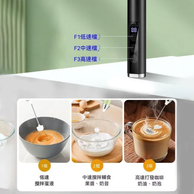 【MUAN】無線電動打蛋器 三檔調速奶泡機 咖啡奶泡器 烘焙打發器 手持攪拌器 Type-C充電