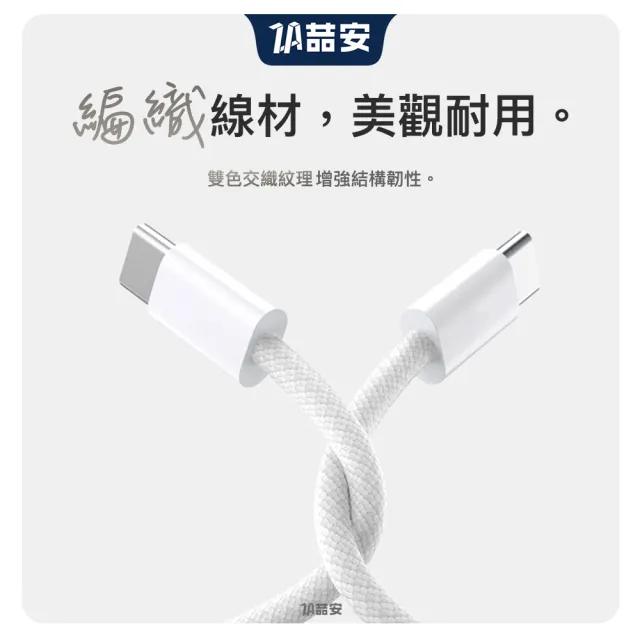 【ZA 喆安】Type-C to Type-C編織充電線1m(適用蘋果iPhone17/16/MacBook/iPad手機快充線)