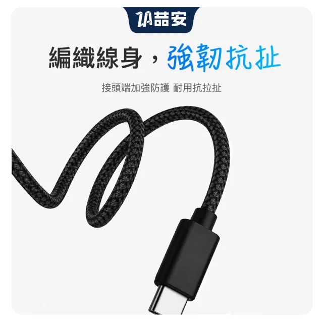 【ZA 喆安】USB 2.0 Type-C編織充電線1m USB-A to Type-C傳輸線 適用蘋果iPhone17/16/筆電/手機快充線