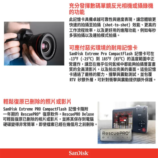 【SanDisk 晟碟】全新加速版 256GB Extreme Pro CF 記憶卡 4K支援(最高讀速160MB/s 有限永久保固)