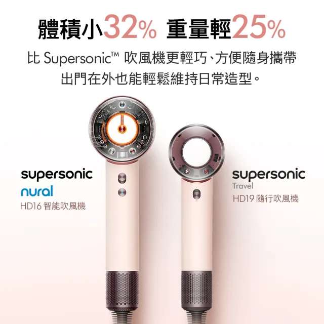 【dyson 戴森】HD19 隨行吹風機 國際電壓吹風機 + HT01 二合一吹風直髮器 (絲絨紅禮盒版) (七夕限定超值組)