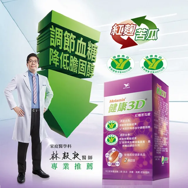 【統一】健康3D紅麴苦瓜錠 1入組(共90粒-調節血糖/血脂/大豆蛋白/綠藻/甘草)