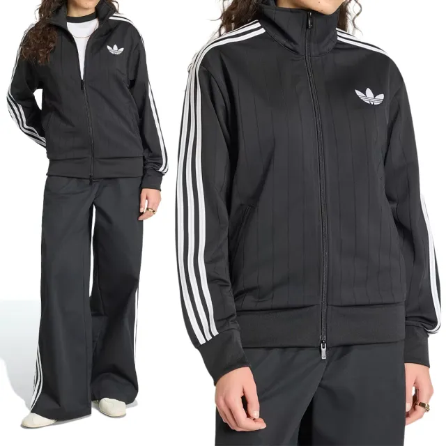 【adidas 愛迪達】Adidas Fb Loose Tt 女款 黑色 三葉草 寬鬆 立領 拉鍊 夾克 外套 KS6786